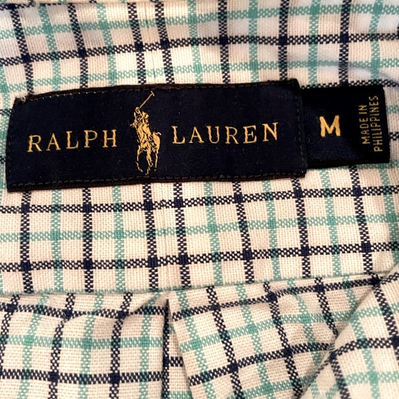 Ralph Lauren Men’s Blue and Green Patterned Button Down - Medium - Picture 5 of 5